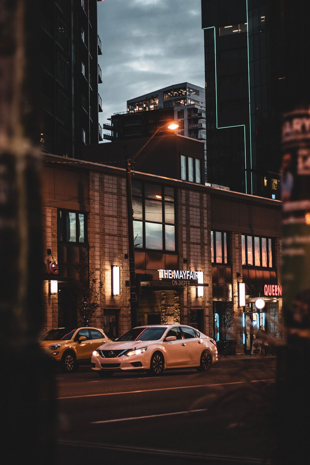 A warm evening scene along Jasper Avenue in Edmonton