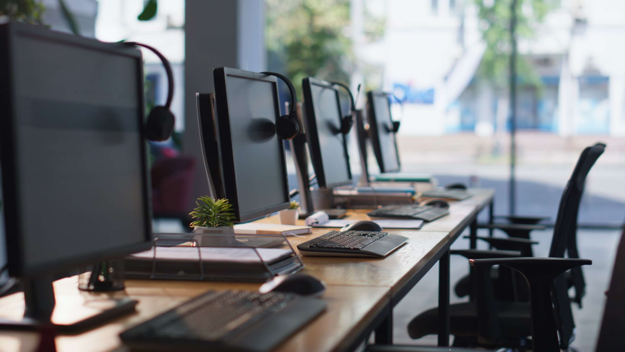 A working office with desks and computers